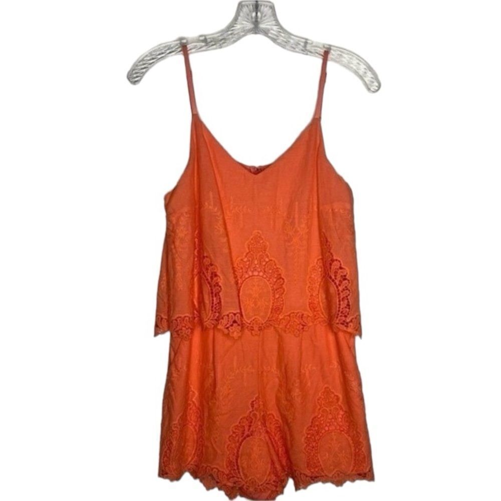 Red Saks Fifth Avenue Pink Eyelet Lace Crochet Sleeveless Romper XS